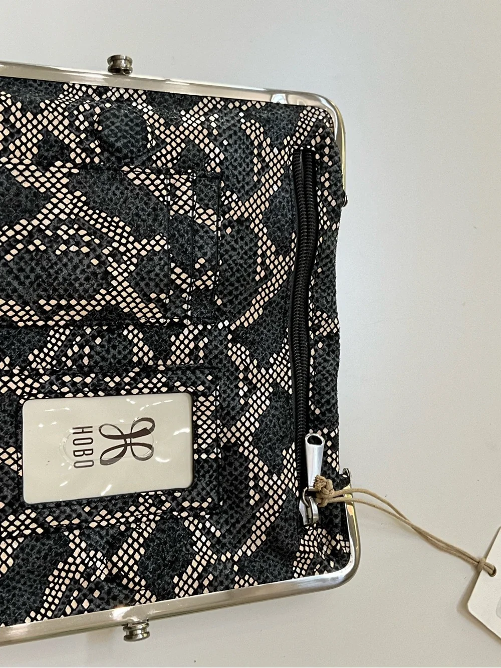 HOBO Lauren Black Snakeskin Print Leather Double Frame Clutch Wallet NWT